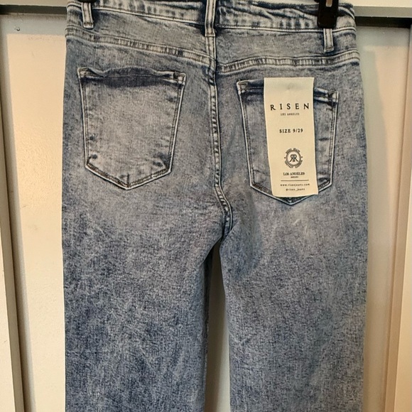 Risen Medium Wash High Waist, Straight-Side Slit Jeans, NWT, Distressed - Picture 6 of 8